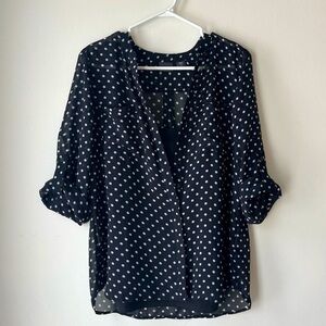 NWT Covington medium black and white polka dot rolled sleeve blouse